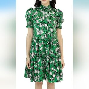 SixDo Green Satin Puff Sleeve Floral Midi Dress Size Medium NWT